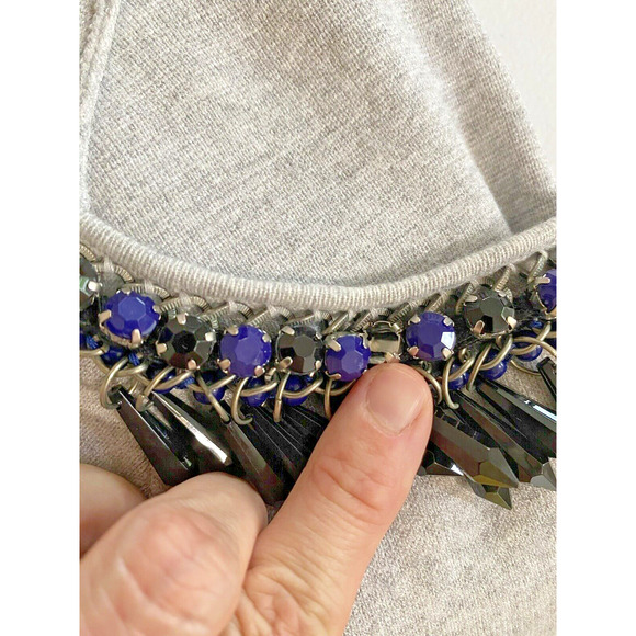 Milly Gray Short Sleeve Knit Top Embellished‎ Black Blue Beads Size P(0-2) - Picture 10 of 10